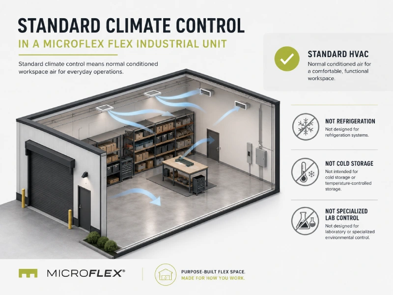 Diagram showing HVAC serving inventory and work areas inside a purpose-built MicroFlex unit
